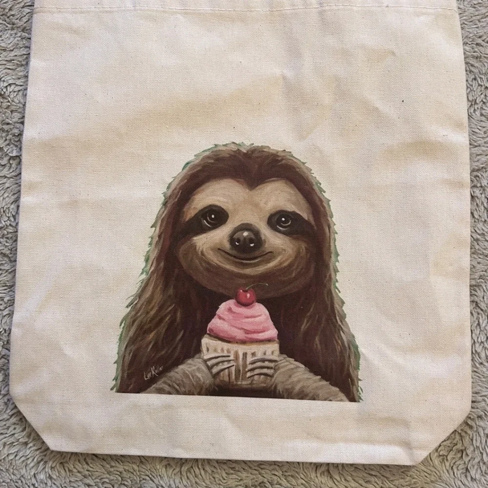 Canvas Sloth with Cake Tote Bag Shoulder Bag - Picture 3 of 6